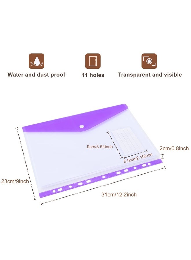 A4 Punched File Pockets, Plastic Envelopes, 12Pcs Plastic Document Files, Document File Folders with Snap Closure, Poly Envelopes, for Home,Office and School (Colorful) - Image 5