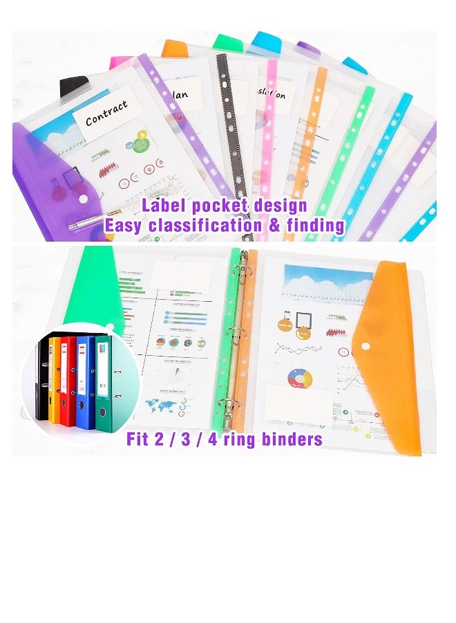 A4 Punched File Pockets, Plastic Envelopes, 12Pcs Plastic Document Files, Document File Folders with Snap Closure, Poly Envelopes, for Home,Office and School (Colorful) - Image 2