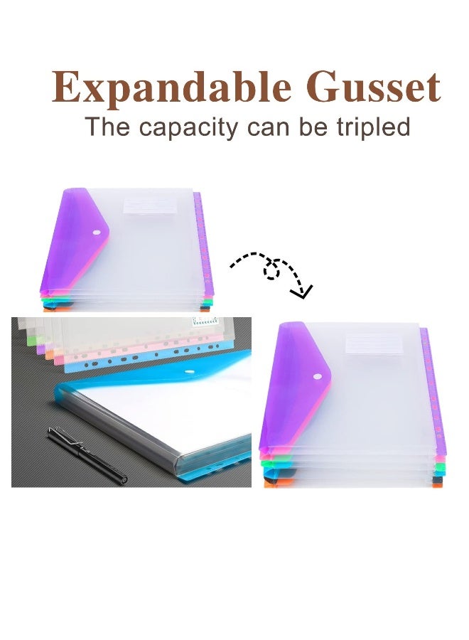A4 Punched File Pockets, Plastic Envelopes, 12Pcs Plastic Document Files, Document File Folders with Snap Closure, Poly Envelopes, for Home,Office and School (Colorful) - Image 4