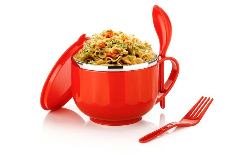 Cheet enterprise Maggie and Soup Bowl with Airtight Lid Handle Spoon Holder with Spoon Fork for Tableware Pasta Soup Food Container Mug for Kitchen Picnic Capacity 350 ML Approx2Pcs - Image 2