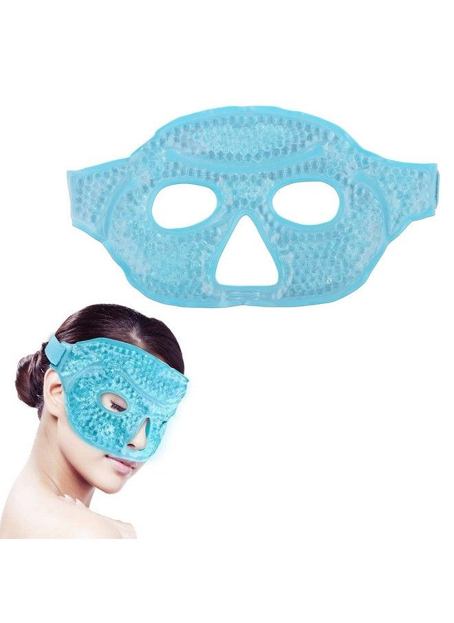 Zureni Half Face Mask Cooling Gel Beads Reusable Facial Forehead Eye Cold Ice Hot Pad For Compress Therapy Acne Puffy Eyes Dark Circles Ideal For Women & Men (Blue)  - Image 1