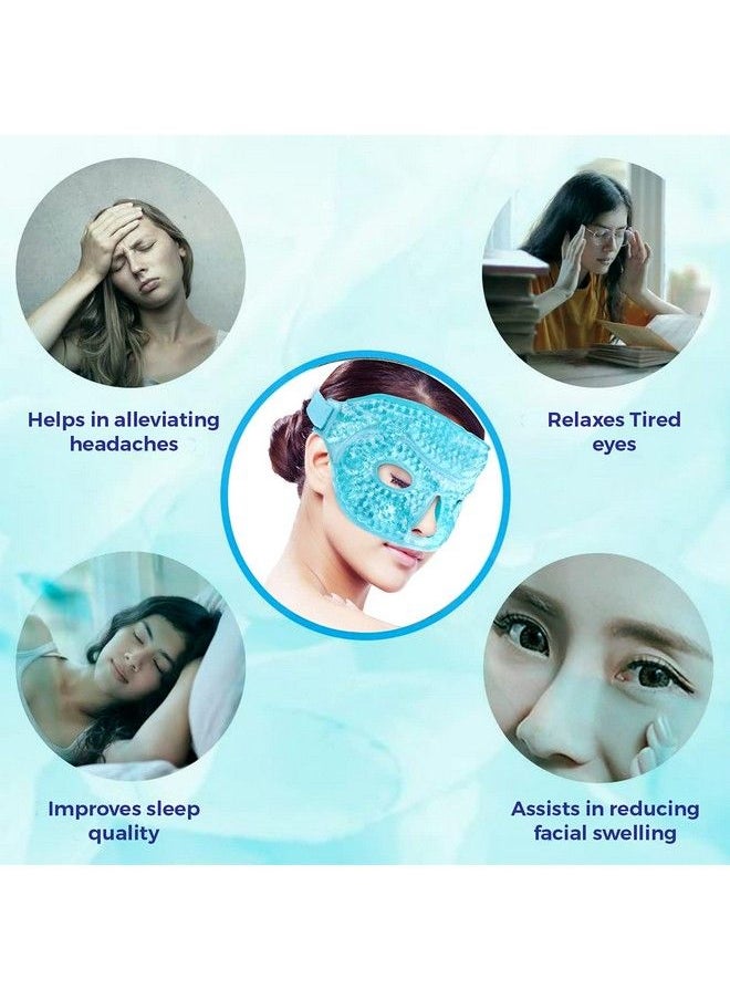 Zureni Half Face Mask Cooling Gel Beads Reusable Facial Forehead Eye Cold Ice Hot Pad For Compress Therapy Acne Puffy Eyes Dark Circles Ideal For Women & Men (Blue)  - Image 5