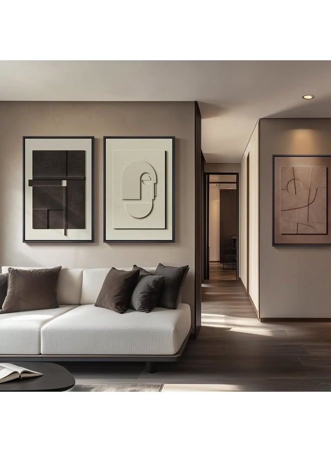 Cuspin VAN GOGH ART Large Framed Abstract 3D Textured Wall for Living Room, 3-Piece Modern Neutral work for Walls, Geometric Brown White Textured Wall Big Size Sandstone Painting Prints for Meeting Room - Image 3