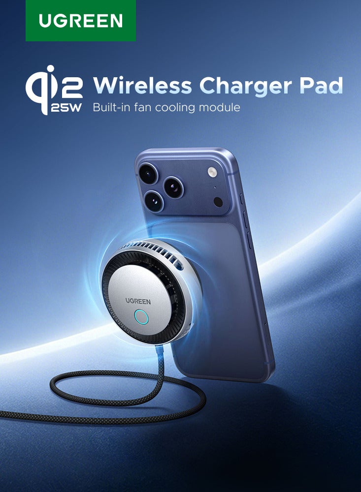 Ugreen 25W Qi2.2 Cooling Magnetic Wireless Charger with MPP Fast Charging, Built-in TEC Cooling & Active Fan for Efficient Heat Dissipation, Backward Compatible with Qi2.0 (15W), Designed for MagSafe iPhones – Supports iPhone 16 & 17 up to 25W (iOS 26+ Required) and iPhone 12–15 up to 15W 25W with Cooling FAN - Image 1