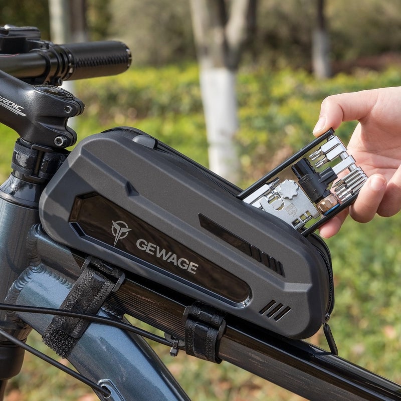 GEWAGE Bike Bag Bicycle Front Frame Bag Bike Phone Holder Bike Phone Bag Top Tube Bag Handlebar Bags Bike Accessories for Mountain Road Bike, Black - Image 5