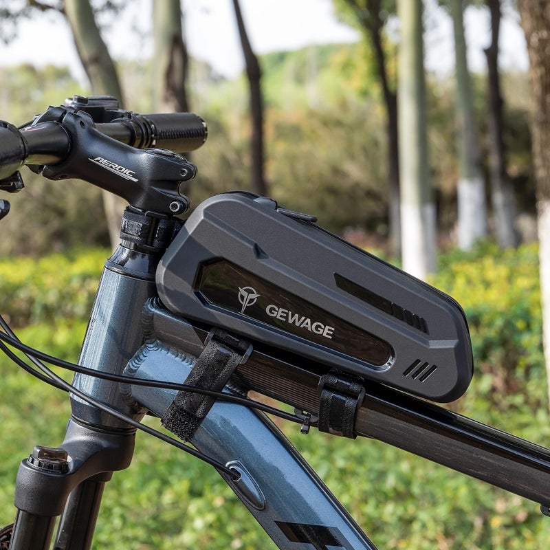 GEWAGE Bike Bag Bicycle Front Frame Bag Bike Phone Holder Bike Phone Bag Top Tube Bag Handlebar Bags Bike Accessories for Mountain Road Bike, Black - Image 2