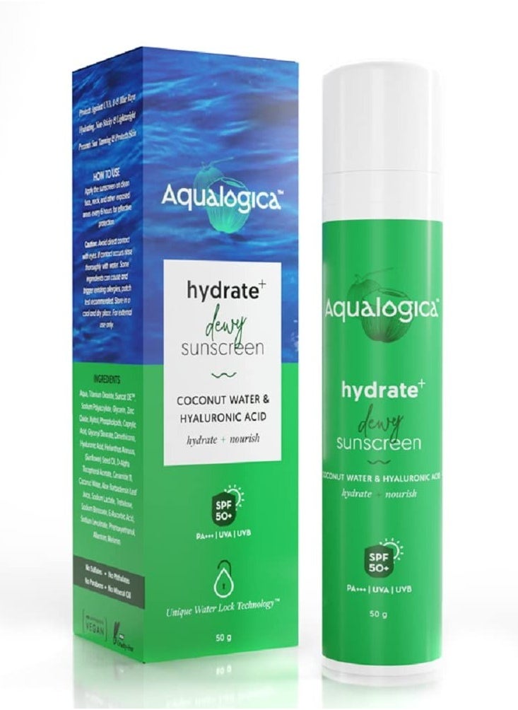 Aqualogica Aqualogica Hydrate+ Dewy Sunscreen SPF 50 PA+++ 50g UVA/B and Blue Light Protection for Men and Women For Oily, Combination and Dry Skin Fragrance-Free  - Image 1