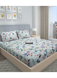 EVERLUSH EVERLUSH Best Fitted with Elastic Bedsheet Platinum Printed Bedsheets Double King Size Bedsheets with 2 Pillow Covers Glace Cotton bedsheet | 78 x 72 (Mix Leaf)  - Image 2