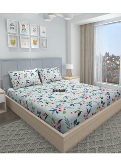 EVERLUSH EVERLUSH Best Fitted with Elastic Bedsheet Platinum Printed Bedsheets Double King Size Bedsheets with 2 Pillow Covers Glace Cotton bedsheet | 78 x 72 (Mix Leaf)  - Image 1