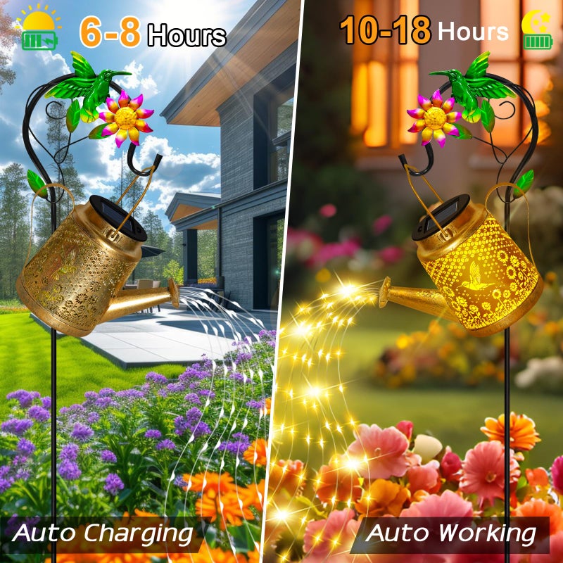 ostritec Hummingbird Solar Lanterns Garden Decor, Outdoor Waterproof Watering Can with Shepherd Hook, Solar Garden Decor for Yard Outdoor Landscape Pathway, Gifts for Women Mom Grandma Birthday Christmas Gifts - Image 3
