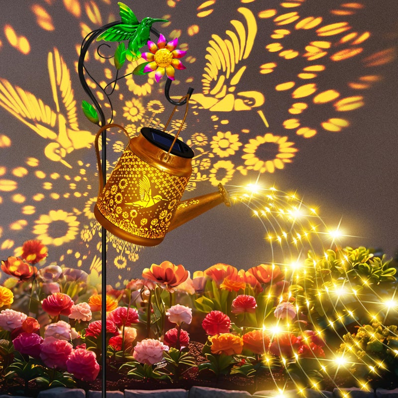 ostritec Hummingbird Solar Lanterns Garden Decor, Outdoor Waterproof Watering Can with Shepherd Hook, Solar Garden Decor for Yard Outdoor Landscape Pathway, Gifts for Women Mom Grandma Birthday Christmas Gifts - Image 1