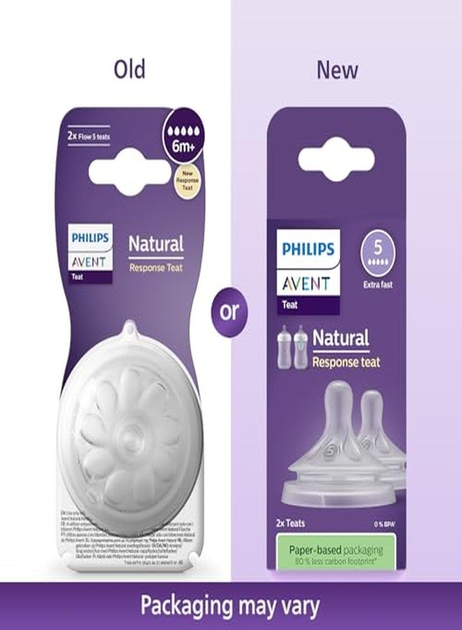 Avent Philips Avent Natural Response Bottle Teat - 2 x Baby Bottle Flow 5 Teats for Babies Aged 6+ Months, BPA Free (Model SCY965/02) - Image 2