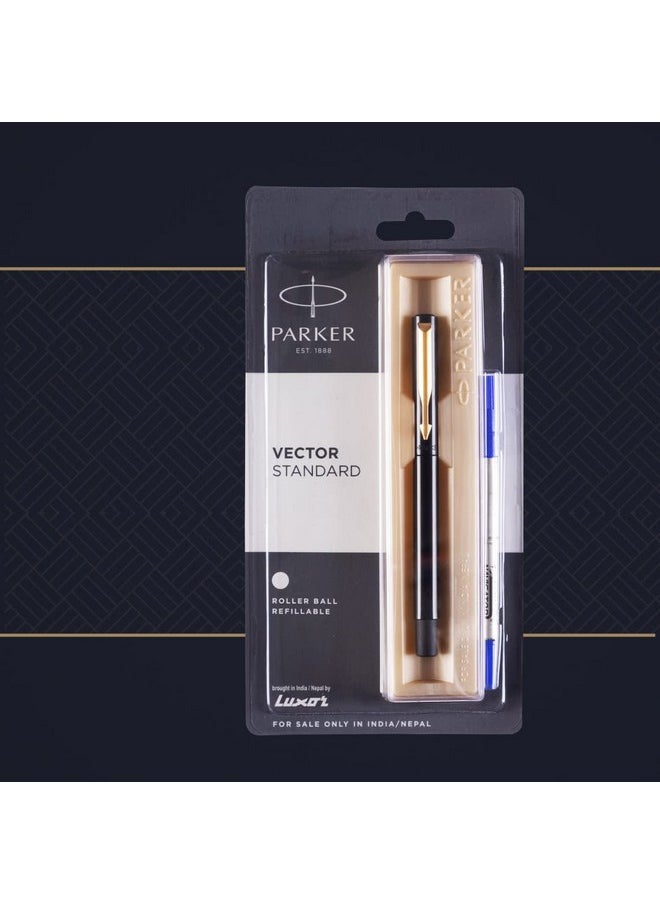 PARKER قلم حبر رولر بتفاصيل ذهبية قياسية | لون الجسم أسود | لون الحبر - أزرق | هدايا جديدة للمحترفين | أقلام مميزة للاستخدام الشخصي والمهني  - Image 5