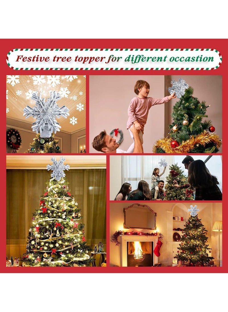 AUTOYSUR مصباح شجرة الكريسماس مع جهاز عرض ندفة الثلج الأبيض، مصباح عرض شجرة الكريسماس ثلاثي الأبعاد على شكل نجمة دوارة، مصابيح LED لتساقط الثلوج، جهاز عرض بتأثير تساقط الثلوج اللامع لتزيين شجرة الكريسماس (فضي-ثلجي) - Image 4