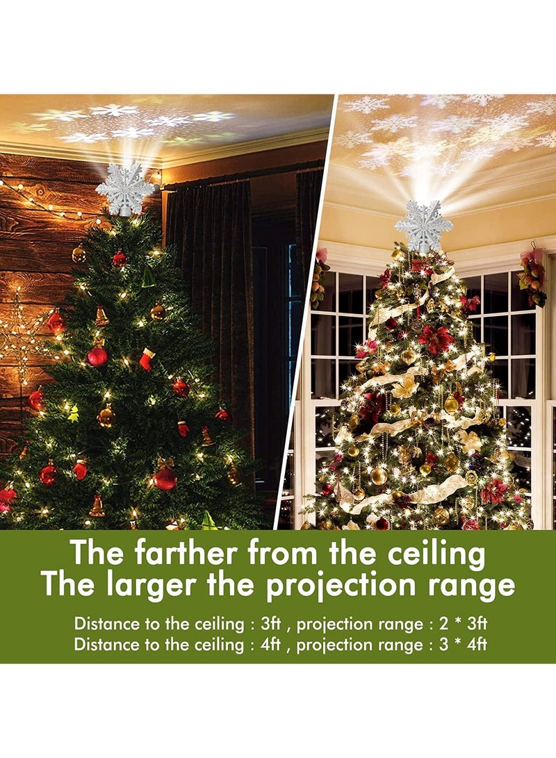 AUTOYSUR مصباح شجرة الكريسماس مع جهاز عرض ندفة الثلج الأبيض، مصباح عرض شجرة الكريسماس ثلاثي الأبعاد على شكل نجمة دوارة، مصابيح LED لتساقط الثلوج، جهاز عرض بتأثير تساقط الثلوج اللامع لتزيين شجرة الكريسماس (فضي-ثلجي) - Image 2