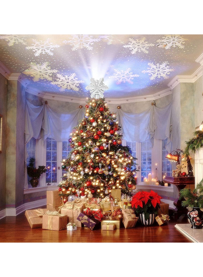 AUTOYSUR مصباح شجرة الكريسماس مع جهاز عرض ندفة الثلج الأبيض، مصباح عرض شجرة الكريسماس ثلاثي الأبعاد على شكل نجمة دوارة، مصابيح LED لتساقط الثلوج، جهاز عرض بتأثير تساقط الثلوج اللامع لتزيين شجرة الكريسماس (فضي-ثلجي) - Image 5
