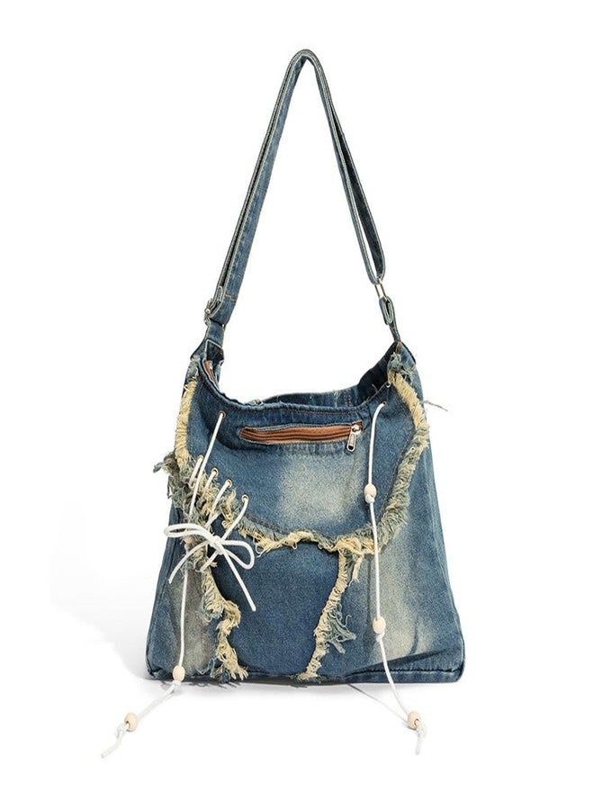 NIGEDU Casual Women Shoulder Bag Denim Crossbody Handbag High Capacity Female Messenger Purse Bags (Blue) - Image 1