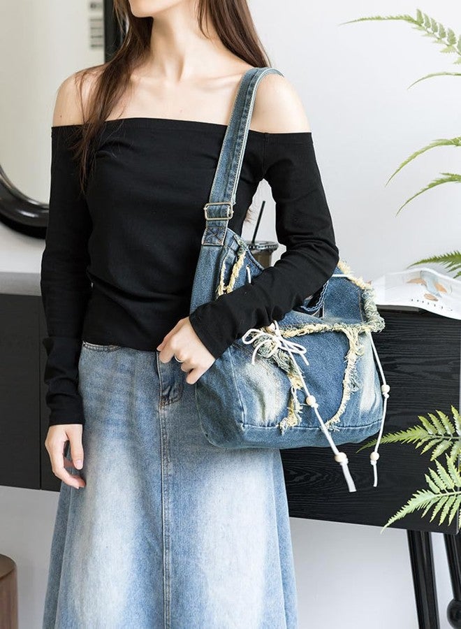 NIGEDU Casual Women Shoulder Bag Denim Crossbody Handbag High Capacity Female Messenger Purse Bags (Blue) - Image 2
