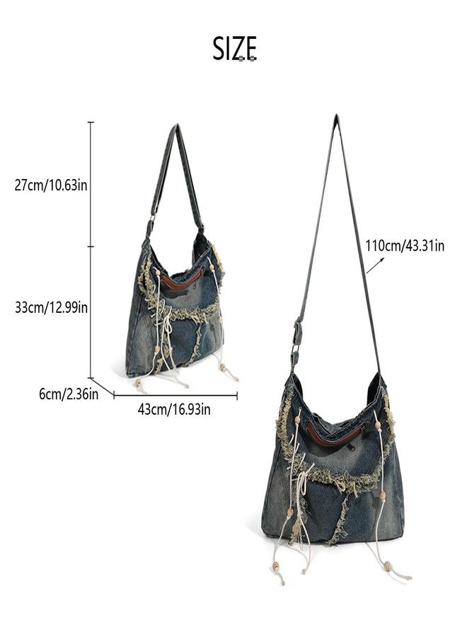 NIGEDU Casual Women Shoulder Bag Denim Crossbody Handbag High Capacity Female Messenger Purse Bags (Blue) - Image 3