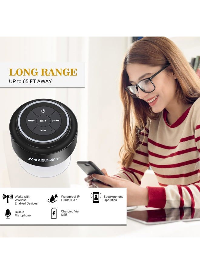 HAISSKY Bluetooth Shower Speakers, Portable Wireless Waterproof Speaker with FM Radio & Suction Cup, Pairs Easily to Your Bluetooth Devices - Phones, Tablets, Computer (Black & Blue) - Image 3