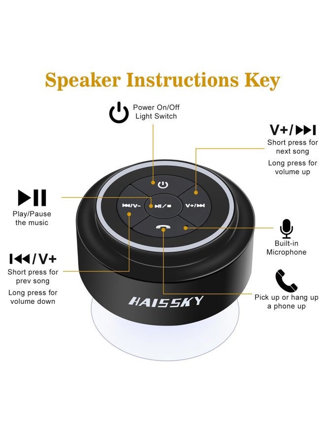 HAISSKY Bluetooth Shower Speakers, Portable Wireless Waterproof Speaker with FM Radio & Suction Cup, Pairs Easily to Your Bluetooth Devices - Phones, Tablets, Computer (Black & Blue) - Image 5