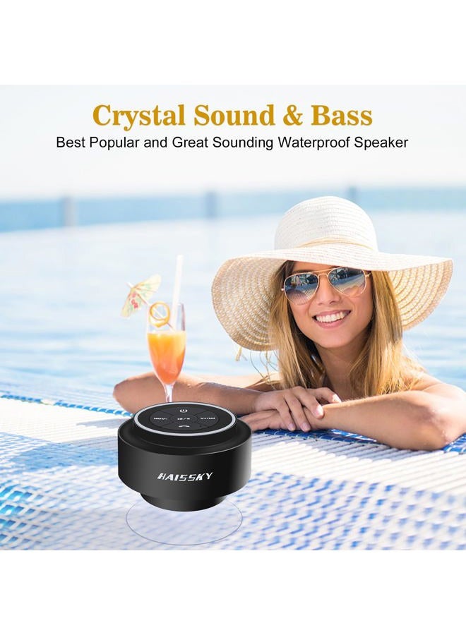 HAISSKY Bluetooth Shower Speakers, Portable Wireless Waterproof Speaker with FM Radio & Suction Cup, Pairs Easily to Your Bluetooth Devices - Phones, Tablets, Computer (Black & Blue) - Image 2