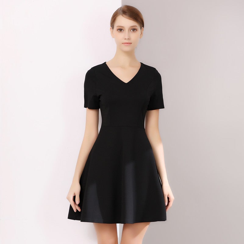 Professional Little Black Dress 2022 Autumn New Elegant Slim V-Neck Seven-Point Sleeve A- Line Base Dress Work Uniform - Image 1