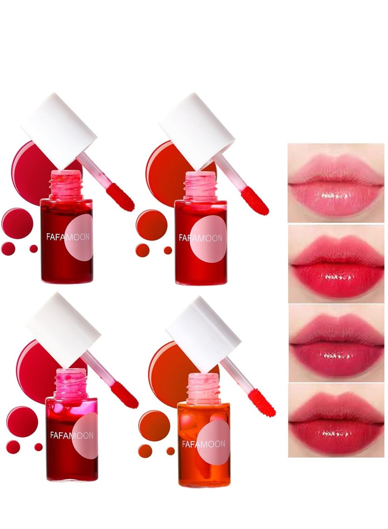فافمون 4PCS Lip Tint Stain Set, Mini Liquid Water Tint,Korean Lip Gloss Moisturizing Natural,Long Lasting Waterproof,Multi-Use Lip and Cheek Tint - Image 1