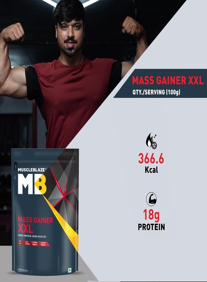 MuscleBlaze Mass Gainer XXL Powder, Chocolate (10 Servings, 1kg / 2.2lbs) | 18g Protein, 70g Carbs per Scoop | With Complex Carbs, High Protein & Digestive Enzymes - Image 2