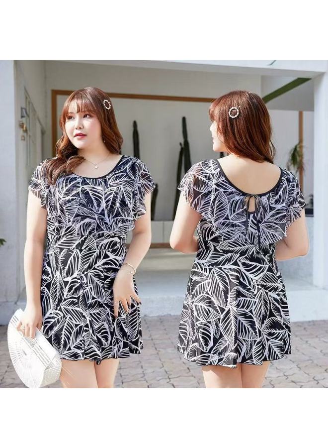 Women's New Plus-size One-piece Swimsuit, Loose Fit, Tummy-covering, Slimming, Casual Vacation Swimwear, Floral Print For Plus-size Women