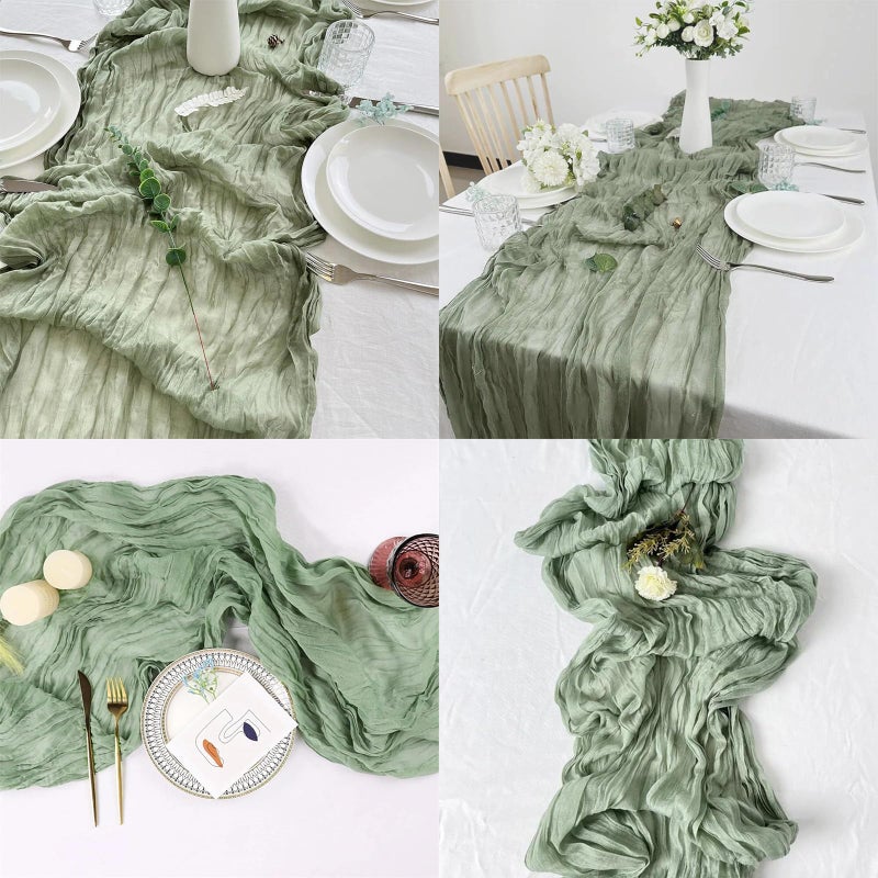 ACSUIT 4 Pack Sage Green Cheesecloth Table Runner 20 x 120 inch Gauze Table Runners 10 FT Long,Semi Sheer Boho Cheese Cloth Fabric Table Runner Bulk for Wedding,Party,Baby Shower,Bridal Shower Decoration - Image 5