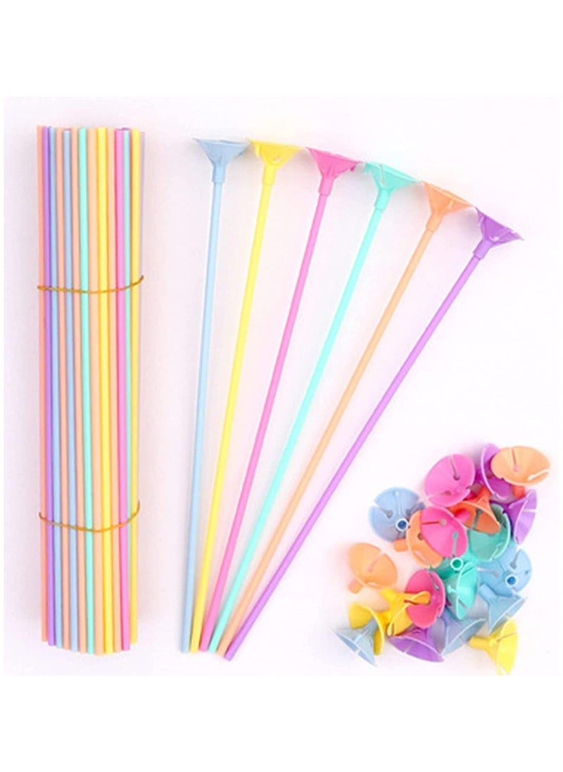 MARKQ Balloon Sticks with Cups, 50 Pieces Balloon Stick Holders for Holidays, Anniversary Wedding Birthday Party Decoration (mixed color light) - Image 1