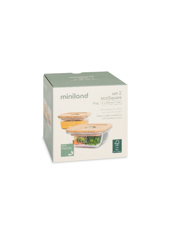 Miniland EcoSquare Frog Airtight Glass Baby Food Containers – 210 ml (Set of 2) - Image 2