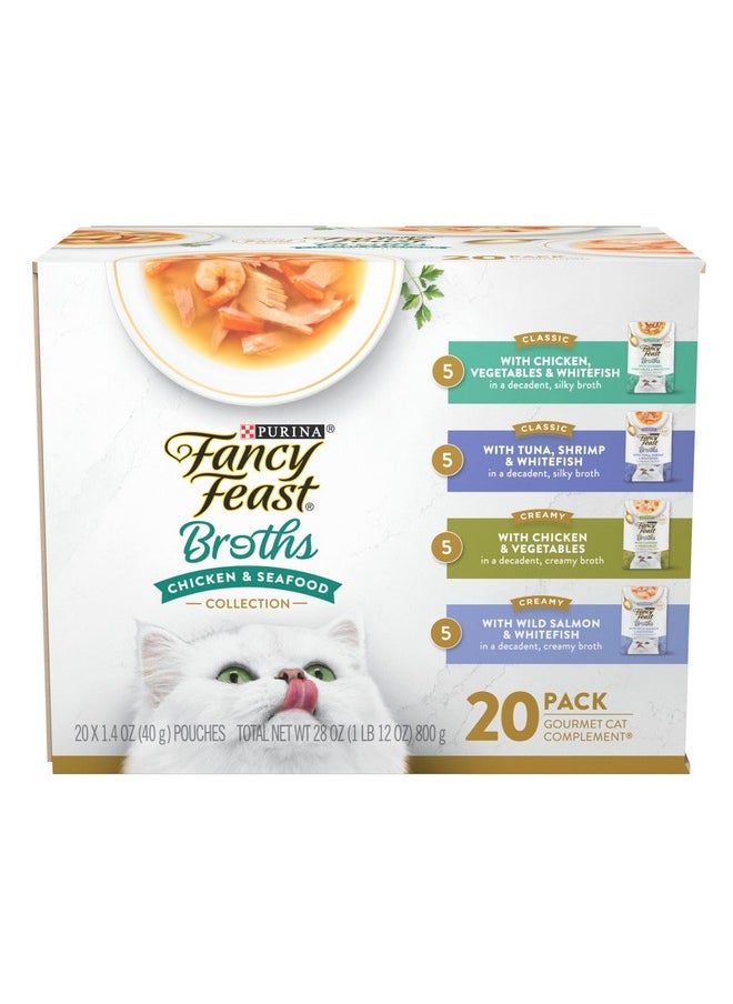 فانسي فيست مجموعة متنوعة من طعام القطط الرطب الخالي من الحبوب من Y Feast Broth Complement Chicken And Seafood - (عبوة من 20 كيسًا) 1.4 أونصة  - Image 1