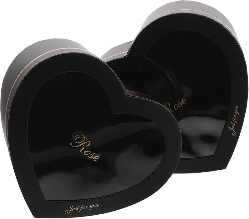CONGARTENO Heart Shaped Cardboard Box Set 2pcs Black Paper Boxes with Lids for Valentines Day Bridesmaid Proposal Makeup Storage and Flower Arrangement Packaging - Image 1