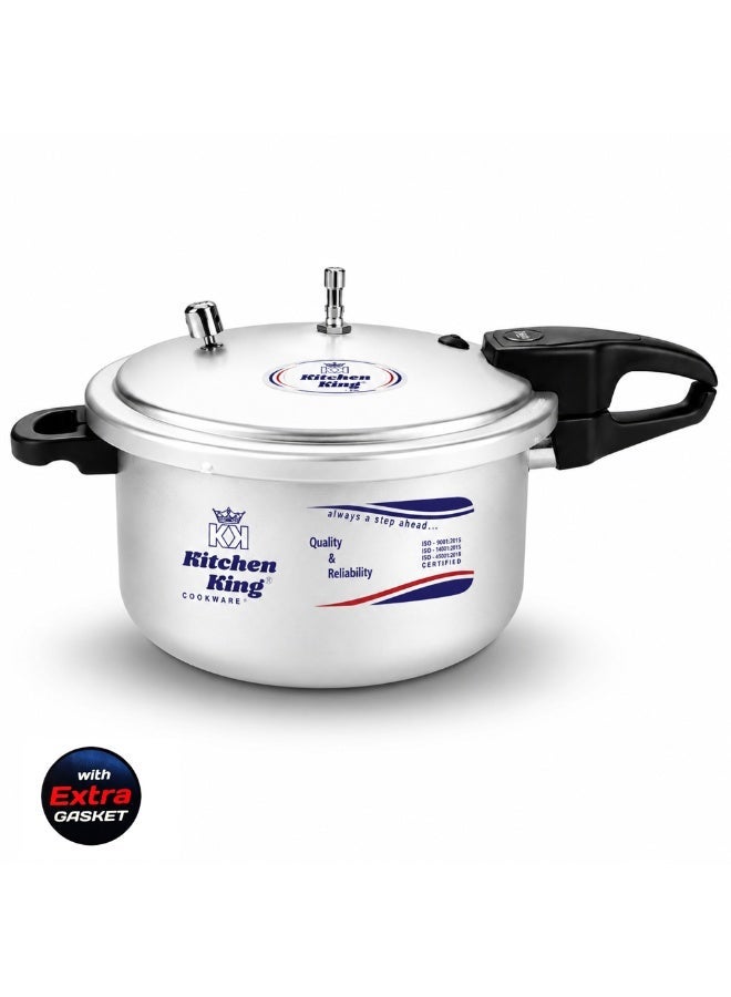 Kitchen King 5Liters Kitchen King Feast 5L Inner Lid Pressure Cooker for 4-5 Persons, Heavy Duty Aluminium Body, 6 Safety Features, Extra Gasket Included, Fast & Energy Efficient Cooking, Gas, Electric, Ceramic & Halogen Compatible Silver - Image 1