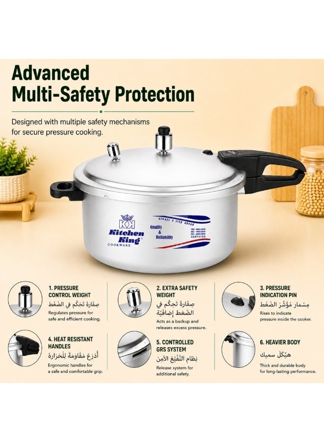 Kitchen King 5Liters Kitchen King Feast 5L Inner Lid Pressure Cooker for 4-5 Persons, Heavy Duty Aluminium Body, 6 Safety Features, Extra Gasket Included, Fast & Energy Efficient Cooking, Gas, Electric, Ceramic & Halogen Compatible Silver - Image 3