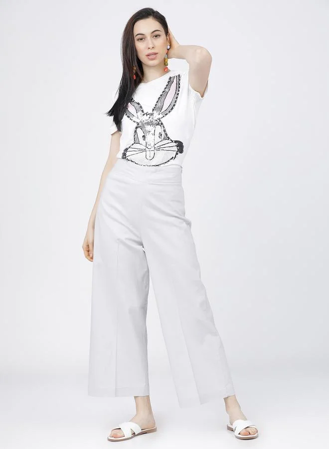 Tokyo Talkies Tokyo Talkies Solid High Rise Flared Trousers