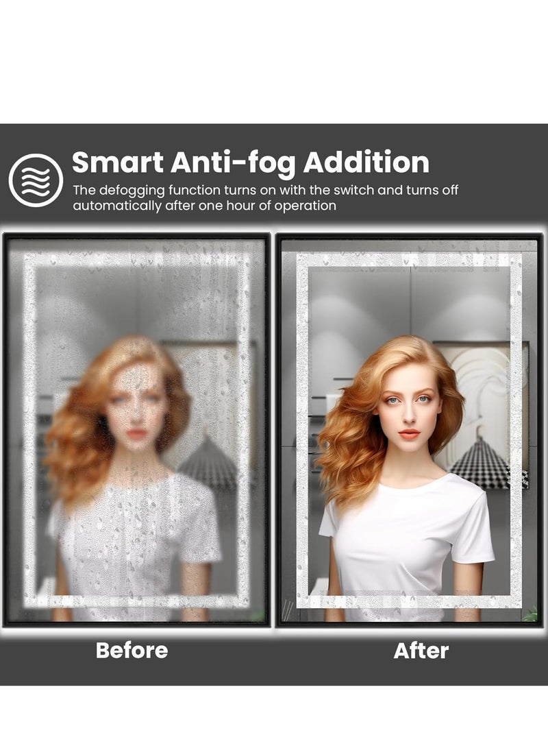 فيبارتي مرآة حمام LED حديثة مع مضاد للضباب ، إطار من الألومنيوم الأسود ، سطوع قابل للتعديل ، 3 درجات حرارة للألوان ، إضاءة أمامية وخلفية ، مستشعر يعمل باللمس ، زجاج مقاوم للكسر ، 120 × 75 سم - مثالي للحمام وغرفة النوم وغرفة المعيشة. - Image 4