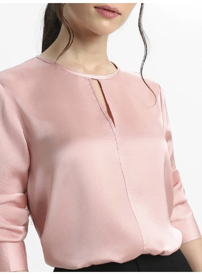 Dennis Lingo Pink Satin Crepe Top for Women, Regular Fit