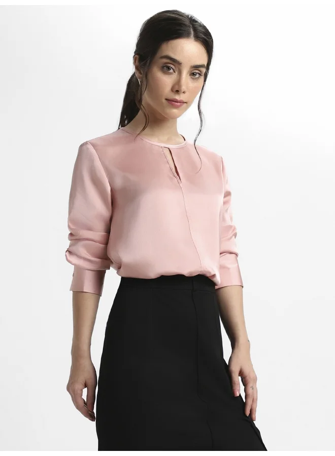 Dennis Lingo Pink Satin Crepe Top for Women, Regular Fit