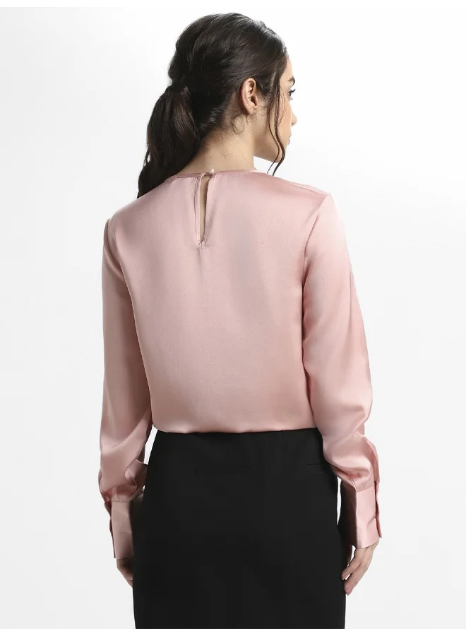 Dennis Lingo Pink Satin Crepe Top for Women, Regular Fit