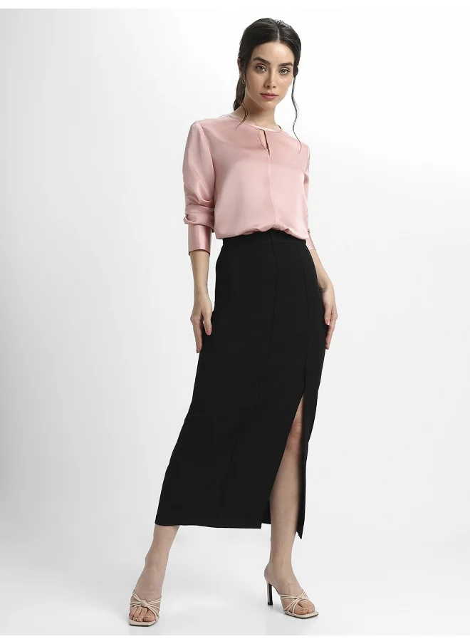 دينيس لينغو Pink Satin Crepe Top for Women, Regular Fit