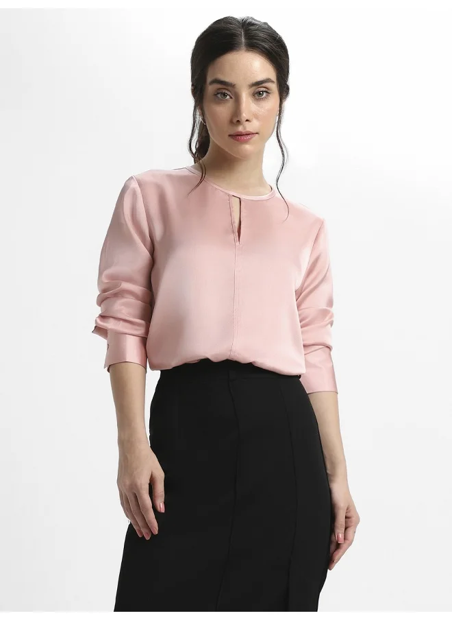 Dennis Lingo Pink Satin Crepe Top for Women, Regular Fit