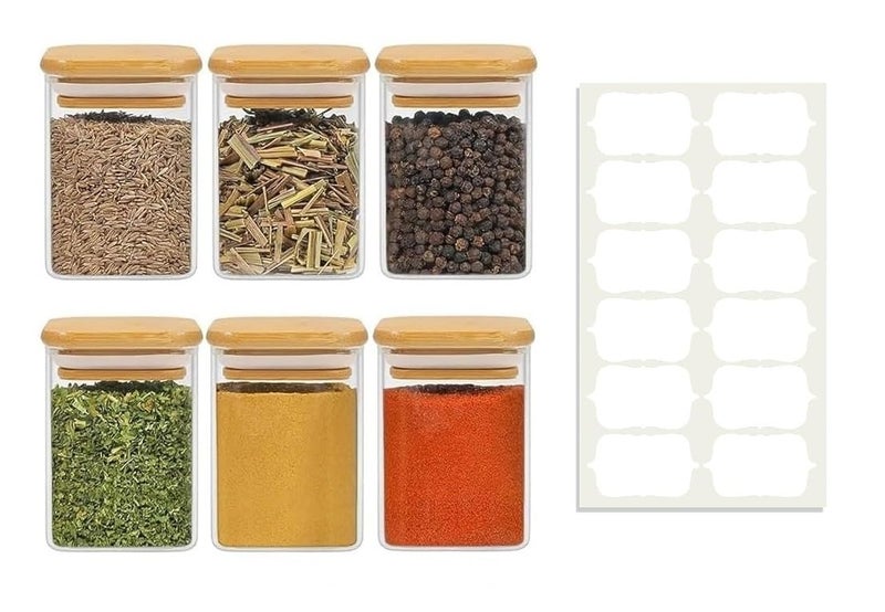 VILON 230ml Glass Jars with Bamboo Lids | Square Airtight Spice & Storage Containers for Kitchen, Pantry & Herbs | Set of 12 - Image 5