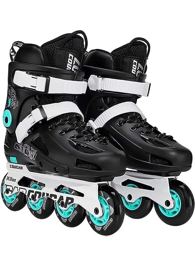 COUGAR Roller Skate Shoe Cougar Model 307 For Adult Adjustable Roller Skates with 4 Illuminating Pu Wheels, Outdoors and Indoors Roller Blades for Boys Girls Beginners Color : Black Size : 41 - Image 1