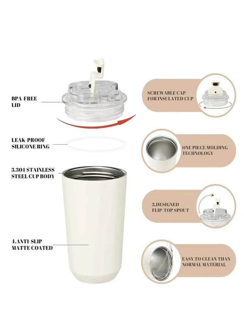 سميج كوب قهوة للسفر، كوب مشروبات معزول بسعة 320 مل مع غطاء مانع للتسرب، كوب قهوة يدوم طويلاً مع غطاء وقشة، كوب ترمس قهوة للسفر - وردي - Image 3