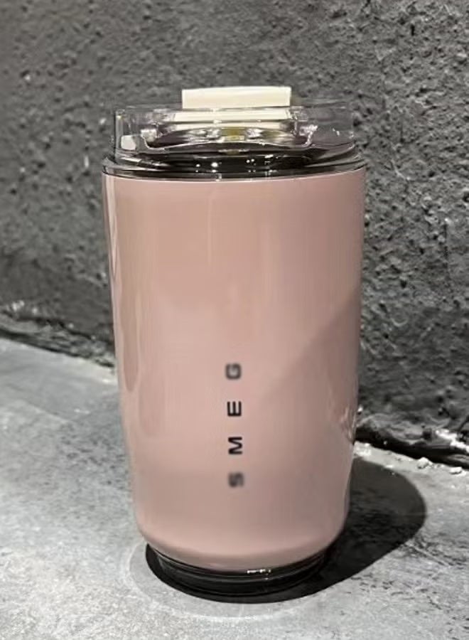 سميج كوب قهوة للسفر، كوب مشروبات معزول بسعة 320 مل مع غطاء مانع للتسرب، كوب قهوة يدوم طويلاً مع غطاء وقشة، كوب ترمس قهوة للسفر - وردي - Image 1