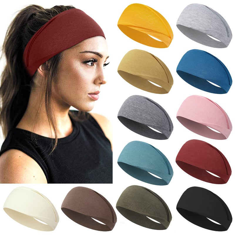 AKTVSHOW AKTVSHOW Headbands for Short Hair  Elastic NonSlip Workout Sports Yoga Head Bands Wide Thick Sweat Hair Wraps for Girls 12 Pack 