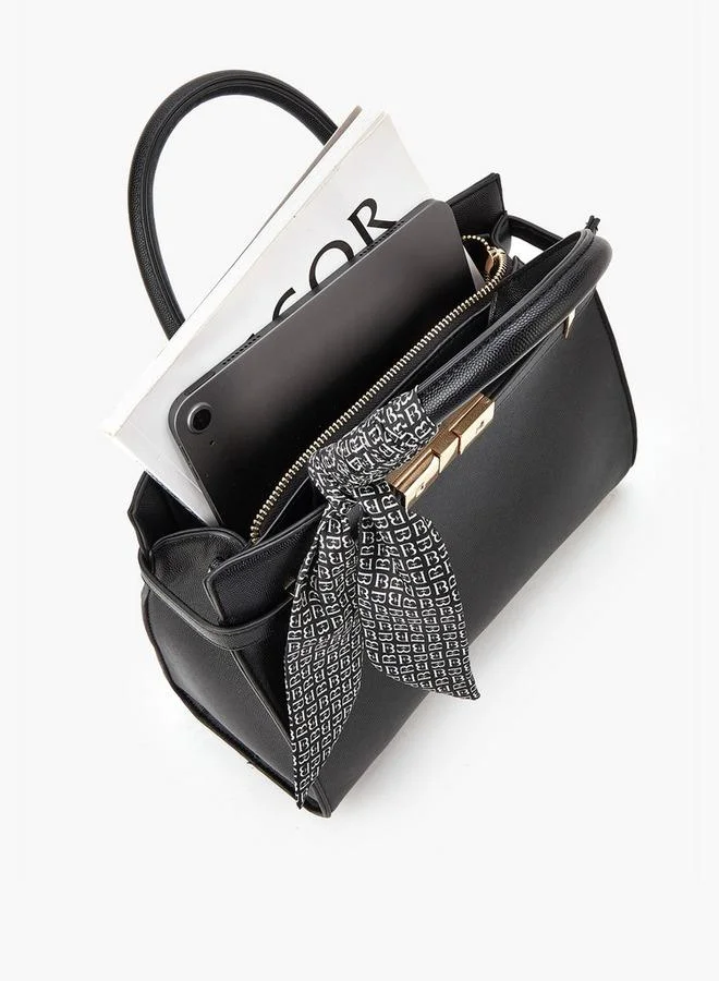 Flora Bella By Shoexpress Solid Tote Bag with Scarf Detail and Double Handle